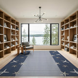 Coastal Beach Navy Starfish Striped Coastal Area Rug