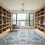 Blue and Teal Intricate Blue Floral Vintage Area Rug