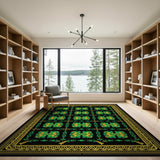 Green Yellow Feather Heritage Tribal Rug