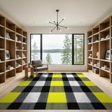 Yellow Black Grey Plaid Woven Area Rug