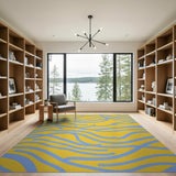 Sunny Yellow Blue Wavy Abstract Area Rug