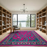 Vibrant Pink Teal Tentacle Swirl Area Rug