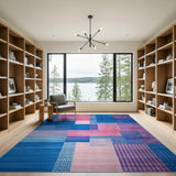 Vibrant Geometric Patchwork Area Rug in Blue Pink