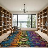Rainbow Compass Geometric Area Rug