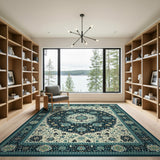 Traditional Persian Blue and Teal Navy Persian Medallion Area Rug