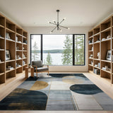 Blue and Teal Abstract Geometric Navy Blue Gold Area Rug