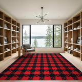 Rustic Farmhouse Bold Red Black Houndstooth Area Rug