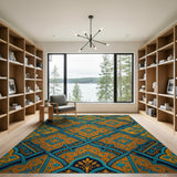 Blue and Teal Teal Gold Persian Medallion Area Rug
