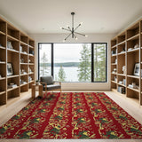 Vibrant Red Mythical Beast Tribal Rug