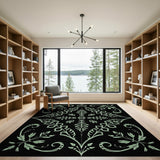 Ornate Mint Green Foliage Area Rug