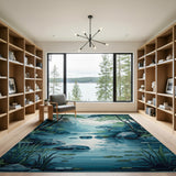 Serene Blue Forest Lake Area Rug