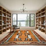 Southwestern Orange Kachina Dancers Rug
