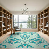 Blue and Teal Teal Ornate Persian Damask Area Rug