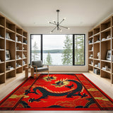Majestic Black Dragon Red Area Rug