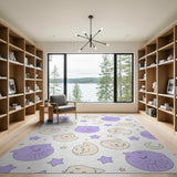 Dreamy Purple Cartoon Cats Stars Moons Area Rug