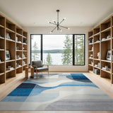 Modern Blue Grey Abstract Geometric Area Rug