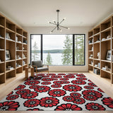 Red Vibrant Red Floral Pattern Area Rug