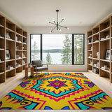 Vibrant Yellow Star Geometric Area Rug