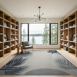Navy Palm Leaf Grey Circle Coastal Rug