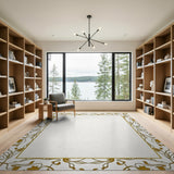 Ornate Golden Floral Vine Border Rug