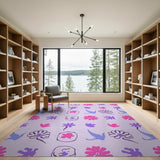 Whimsical Pink Purple Floral Abstract Rug