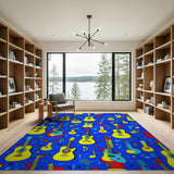 Vibrant Yellow Guitar Musical Notes Area Rug