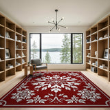 Crimson Snowflake Floral Area Rug