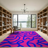 Hot Pink Blue Squiggle Abstract Area Rug