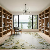 Elegant White Gardenia Greenery Watercolor Rug