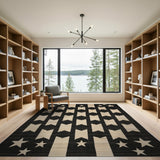 Black White Stars and Banners Geometric Rug