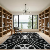 Black White Wheel Burst Area Rug