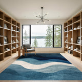 Blue and Teal Blue Layered Waves Abstract Area Rug