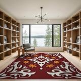 Ornate Red Persian Rug with Orange Maple Leaves