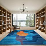 Abstract Wavy Blue Orange Area Rug