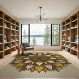 Ornate Golden Sunflower Mandala Area Rug