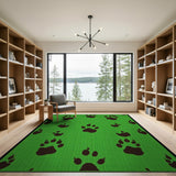 Vibrant Green Paw Print Area Rug