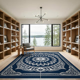 Blue and Teal Navy Mandala Persian Area Rug with Ornate Borders
