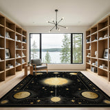 Ornate Gold Celestial Sun Moon Area Rug