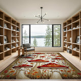 Multi-color and Patterns Whimsical Red Mushroom Meadow Area Rug