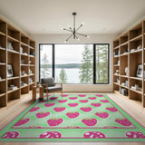Whimsical Pink Strawberry Pattern Area Rug