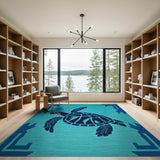 Teal Sea Turtle Southwestern Woven Rug