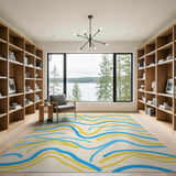 Blue Yellow Wavy Abstract Area Rug