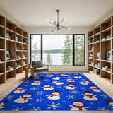 Playful Cartoon Snowmen Snowflakes Blue Area Rug