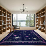 Navy Starburst Area Rug with Pink Ornate Border