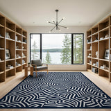 Blue and Teal Navy Maze Labyrinth Geometric Area Rug