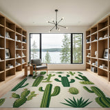 Whimsical Green Cacti Succulent Pattern Rug