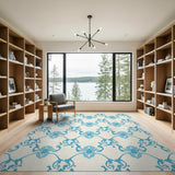 Elegant Blue Floral Damask Area Rug