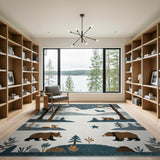 Starry Winter Forest Bears Kids Rug