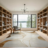 Abstract Beige Gold Wave Area Rug