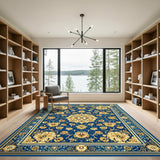 Blue Gold Floral Persian Area Rug